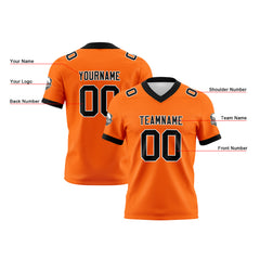 Benutzerdefinierte Orange Schwarz Fußball Trikots Personalisierter Name Nummer Logo