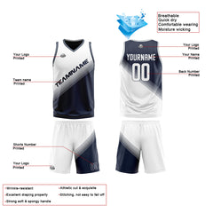 Benutzerdefinierte Weiß Blau Reversible Basketball Jersey Personalisierte Print Name Nummer Logo