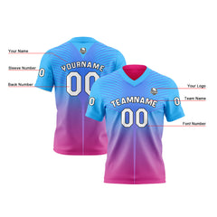 Benutzerdefinierte Blau Rosa Reversibel Fußball Trikot Personalisierte Gradient Fußball Shirts für Männer gedruckt Team Name Nummer Logo
