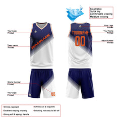 Benutzerdefinierte Marine Weiß Reversible Basketball Jersey Personalisierte Print Name Nummer Logo