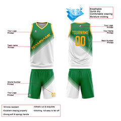 Benutzerdefinierte Grün Weiß Reversible Basketball Jersey Personalisierte Print Name Nummer Logo