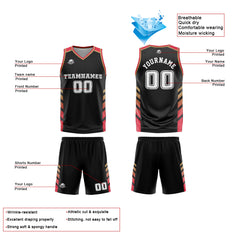 Benutzerdefinierter Schwarz Rot Basketball Jersey Uniform Anzug gedruckt Ihr Logo Name Nummer