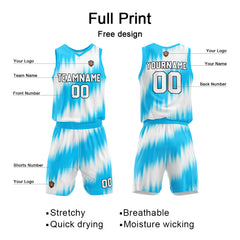 Benutzerdefinierte Hellblau Reversible Basketball Jersey Personalisierte Name Nummernlogo drucken