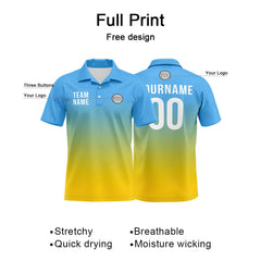 Benutzerdefinierte Hellblau Gelb Fußball Polo-Shirts Fügen Sie Ihr Einzigartiges hinzu Logo/Name/Nummer