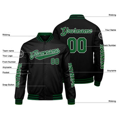 Maßgeschneiderte Grün Schwarz Letterman Varsity Jacket Individuelle Stickerei Druck nach Ihrem Wunsch