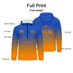 Anpassbare Blau Orange Winddichte Softshell Kapuzenjacke - Vollverschluss, Logo- & Text-Druck