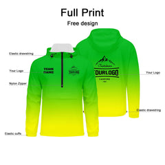 Anpassbare Grün Gelb Winddichte Softshell Kapuzenjacke - Vollverschluss, Logo- & Text-Druck