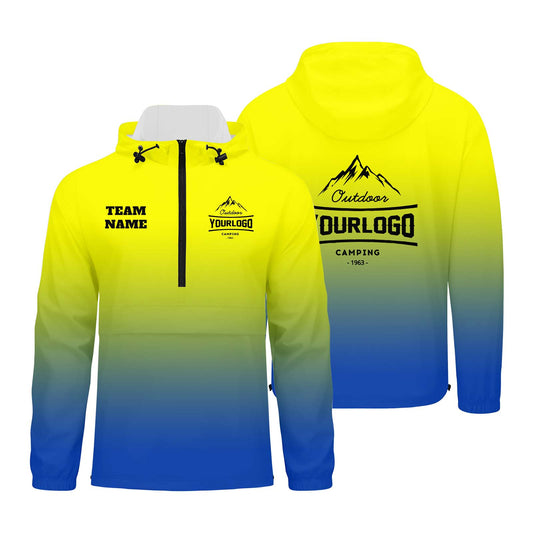 Anpassbare Gelb Blau Winddichte Softshell Kapuzenjacke - Vollverschluss, Logo- & Text-Druck
