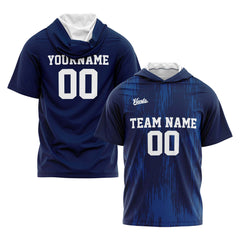 Benutzerdefinierte Dunkelblau Kurzarm-Kapuzenpullover für Männer Frauen Hemden mit Kapuzen gedruckt Name Logo