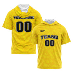 Benutzerdefinierte Gelb Kurzarm-Kapuzenpullover für Männer Frauen Hemden mit Kapuzen gedruckt Name Logo