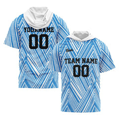 Benutzerdefinierte Weiß Hellblau Kurzarm-Kapuzenpullover für Männer Frauen Hemden mit Kapuzen gedruckt Name Logo