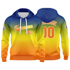 Benutzerdefinierter Verlauf Hoodie für Mann, Frau, Mädchen, Junge. Drucken Sie Ihr Logo, Ihren Namen und Ihre Nummer Gelb Orange