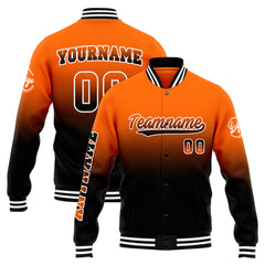 Benutzerdefinierte Verlauf Varsity-Jacke. Letterman-Jacke Orange Schwarz