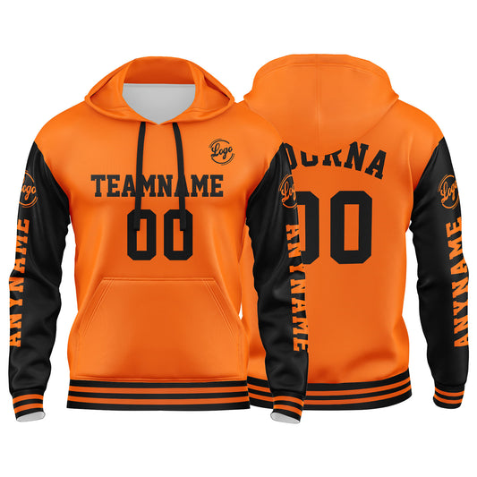 Benutzerdefinierter Orange Schwarz Hoodie für Mann, Frau, Mädchen, Junge. Drucken Sie Ihr Logo, Ihren Namen und Ihre Nummer