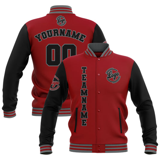 Benutzerdefiniert Schwarz Rot Grau Wasserdichte Varsity Jacken Personalisiert genäht Name Nummer Logo zu Letterman Jacken