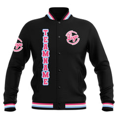 Benutzerdefiniert Schwarz Rosa Hellblau Wasserdichte Varsity Jacken Personalisiert genäht Name Nummer Logo zu Letterman Jacken