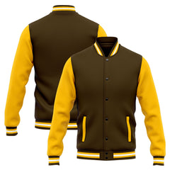 Benutzerdefinierte Varsity-Jacke. Letterman-Jacke für Männer, Frauen und Jugendliche Braun Gelb