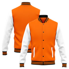 Benutzerdefinierte Varsity-Jacke. Letterman-Jacke für Männer, Frauen und Jugendliche Orange Weiß