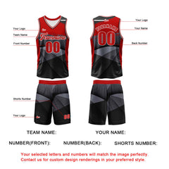 Benutzerdefinierter Schwarz Rot Basketball Jersey Uniform Anzug gedruckt Ihr Logo Name Nummer