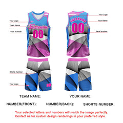 Benutzerdefinierter Blau Rosa Basketball Jersey Uniform Anzug gedruckt Ihr Logo Name Nummer