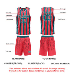 Benutzerdefinierte Rot Mitternachtsgrün Reversible Basketball Jersey Personalisierte Print Name Nummer Logo