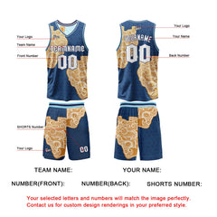 Benutzerdefinierte Marine Hellblau Reversible Basketball Jersey Personalisierte Print Name Nummer Logo