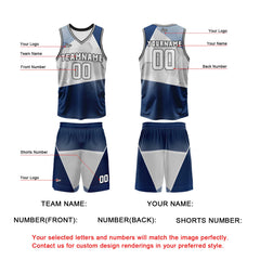 Benutzerdefinierter Marine Grau Basketball Jersey Uniform Anzug gedruckt Ihr Logo Name Nummer