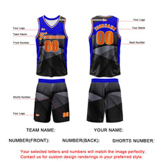 Benutzerdefinierter Schwarz Blau Basketball Jersey Uniform Anzug gedruckt Ihr Logo Name Nummer