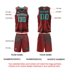 Benutzerdefinierte Cyan Rot Reversible Basketball Jersey Personalisierte Print Name Nummer Logo