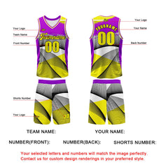 Benutzerdefinierter Lila Gelb Basketball Jersey Uniform Anzug gedruckt Ihr Logo Name Nummer