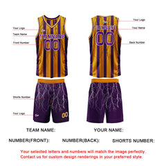 Benutzerdefinierte Lila Orange Reversible Basketball Jersey Personalisierte Print Name Nummer Logo