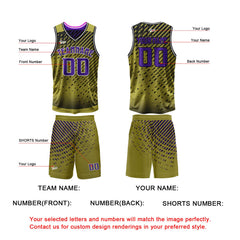 Benutzerdefinierte Gold Lila Reversible Basketball Jersey Personalisierte Print Name Nummer Logo