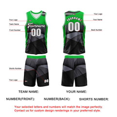 Benutzerdefinierter Schwarz Grün Basketball Jersey Uniform Anzug gedruckt Ihr Logo Name Nummer