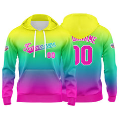 Benutzerdefinierter Verlauf Hoodie für Mann, Frau, Mädchen, Junge. Drucken Sie Ihr Logo, Ihren Namen und Ihre Nummer Gelb Grün