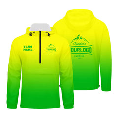 Anpassbare Gelb Grün Winddichte Softshell Kapuzenjacke - Vollverschluss, Logo- & Text-Druck