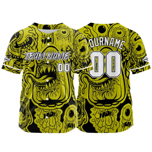 Benutzerdefinierte Baseball Jersey Personalisierte Baseball Shirt genäht und Druck Monster-Gelb