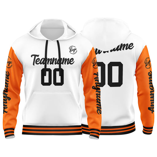 Benutzerdefinierter Orange Weiß Hoodie für Mann, Frau, Mädchen, Junge. Drucken Sie Ihr Logo, Ihren Namen und Ihre Nummer