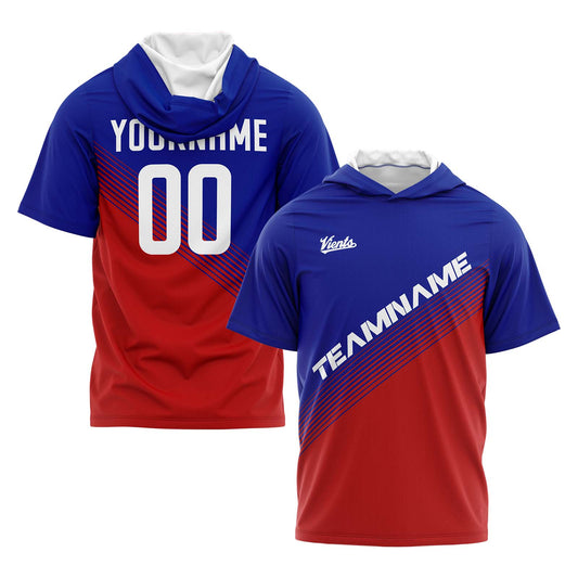 Benutzerdefinierte Rot Königlich Kurzarm-Kapuzenpullover für Männer Frauen Hemden mit Kapuzen gedruckt Name Logo