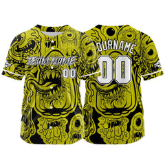 Benutzerdefinierte Baseball Jersey Personalisierte Baseball Shirt genäht und Druck Monster-Gelb