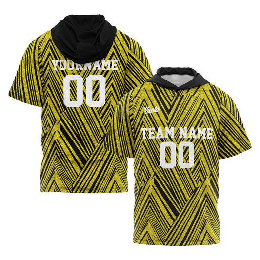 Benutzerdefinierte Schwarz Gelb Kurzarm-Kapuzenpullover für Männer Frauen Hemden mit Kapuzen gedruckt Name Logo