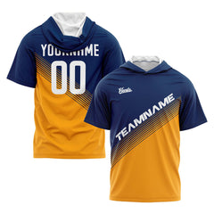 Benutzerdefinierte Marine Orange Kurzarm-Kapuzenpullover für Männer Frauen Hemden mit Kapuzen gedruckt Name Logo