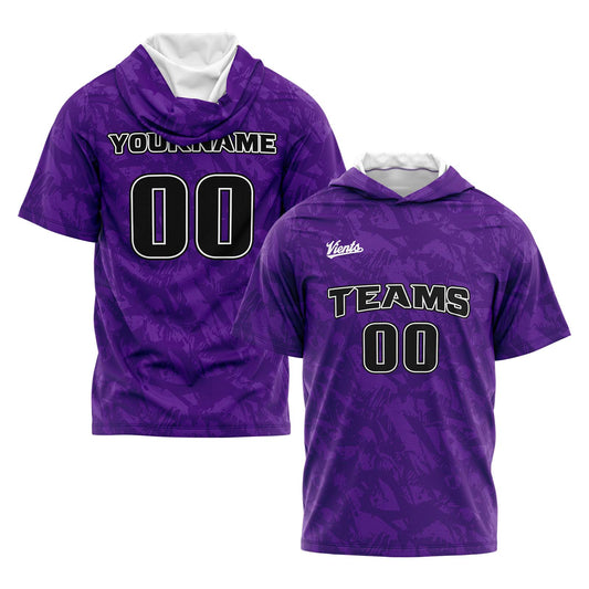 Benutzerdefinierte Lila Kurzarm-Kapuzenpullover für Männer Frauen Hemden mit Kapuzen gedruckt Name Logo