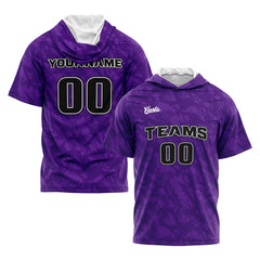 Benutzerdefinierte Lila Kurzarm-Kapuzenpullover für Männer Frauen Hemden mit Kapuzen gedruckt Name Logo