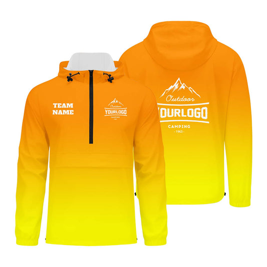 Anpassbare Orange Gelb Winddichte Softshell Kapuzenjacke - Vollverschluss, Logo- & Text-Druck