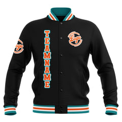 Benutzerdefiniert Schwarz Teal Orange Wasserdichte Varsity Jacken Personalisiert genäht Name Nummer Logo zu Letterman Jacken