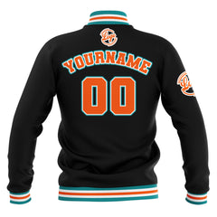 Benutzerdefiniert Schwarz Teal Orange Wasserdichte Varsity Jacken Personalisiert genäht Name Nummer Logo zu Letterman Jacken