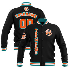 Benutzerdefiniert Schwarz Teal Orange Wasserdichte Varsity Jacken Personalisiert genäht Name Nummer Logo zu Letterman Jacken
