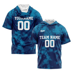 Benutzerdefinierte Dunkelblau Kurzarm-Kapuzenpullover für Männer Frauen Hemden mit Kapuzen gedruckt Name Logo