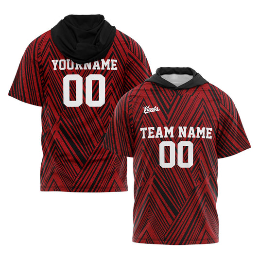 Benutzerdefinierte Schwarz Rot Kurzarm-Kapuzenpullover für Männer Frauen Hemden mit Kapuzen gedruckt Name Logo