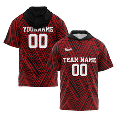 Benutzerdefinierte Schwarz Rot Kurzarm-Kapuzenpullover für Männer Frauen Hemden mit Kapuzen gedruckt Name Logo